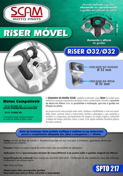 Adaptador Guidão Riser 32/32MM Móvel Scam