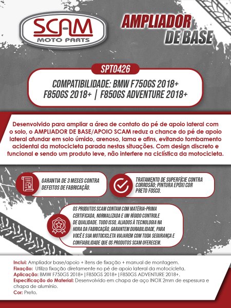 Ampliador Base Tripé Lateral BMW F750 GS/F850 GS Scam