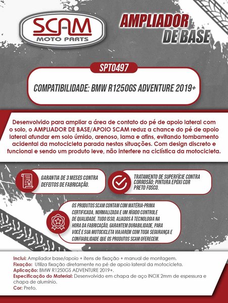 Ampliador Base Tripé Lateral BMW R1250 GS Adventure 2019 Scam