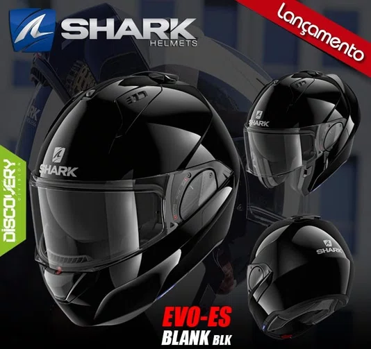 Capacete Shark Evo ES Escamoteável Blank Preto Brilhoso