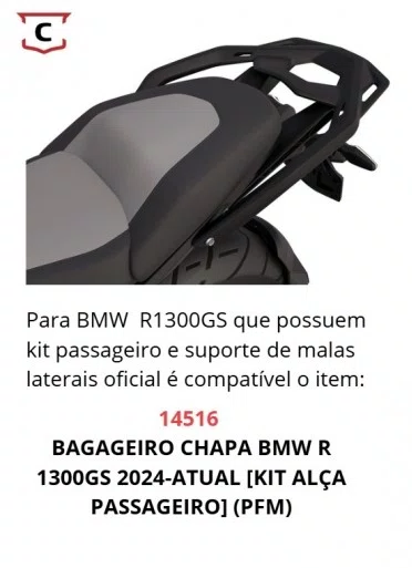 Chapa Suporte Bauleto BMW R1300 GS Kit Alça Passageiro