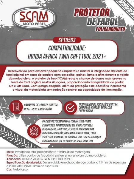 Protetor Farol Africa Twin CRF 1100L 2021/... Policarbonato Scam
