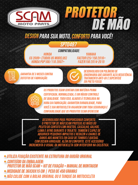 Protetor Mão Scam Titan 125/150/160 2009/... Preto
