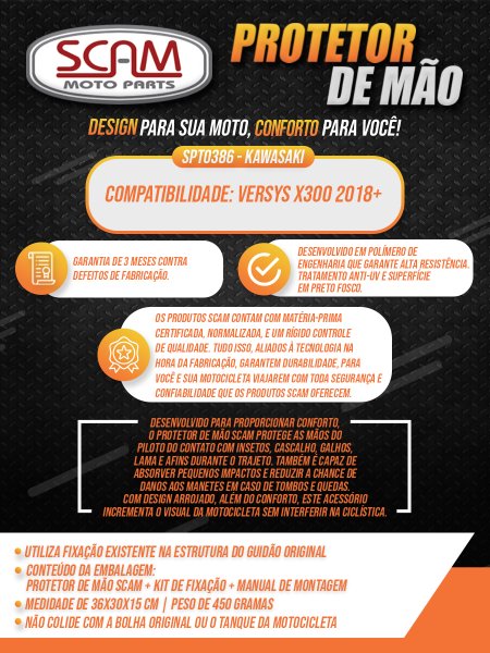 Protetor Mão Scam Versys X300 2018/... Preto