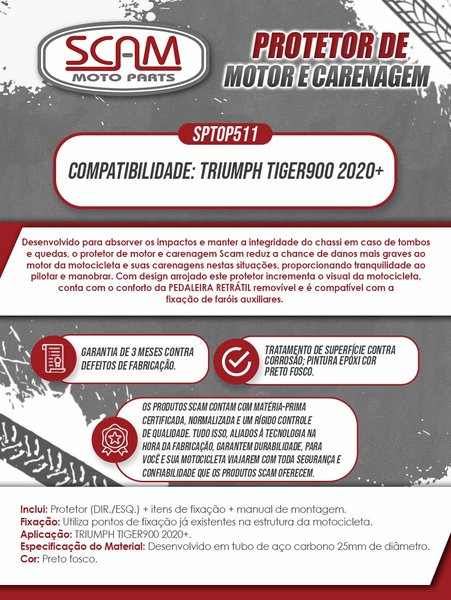 Protetor Motor e Carenagem Tiger 900 20/... C/ Pedaleiras Scam