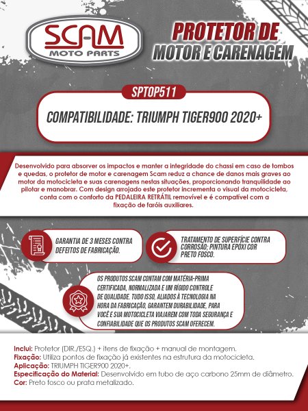 Protetor Motor e Carenagem Tiger 900 GT/Rally Scam Prata